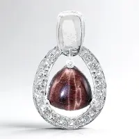 Cavill - Zilveren hanger met rode tijgeroog 3,25 ct & witte topaas 0,36 ct - 925 Sterling zilver - Druppelvormig - Elegant sieraad
