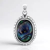 Cavill - Zilveren Hanger - 925 Sterling Zilver - Witte Kwarts 5,262 ct Ovaal Schaakbord – Abalone Schelp Ovaal – Elegant Design Hanger