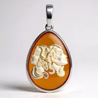 Cavill - Baltische Barnsteen Hanger 3 25 ct Peervorm Cabochon - 925 Sterling Zilver - Tweelingen Design - Astrologie Sieraad - Warm Honingkleur