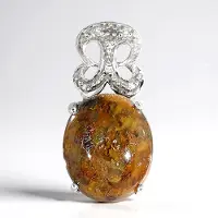 Cavill - Zilveren hanger 925 Sterling Zilver - Dinosaurus kwarts 5,44 ct en witte topaas 0,024 ct - Elegant ovaal cabochon sieraad 21x10 mm