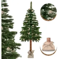 Viking Choice Kunstkerstboom - 180 cm - Met Houten Stam, Sneeuw en Dennenappels - Groen