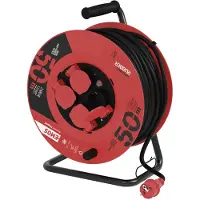 Emos IP44 Professionele kabelhaspel, 50 meter kabel met 4 Schuko-stopcontacten, 1,5 mm² rubber, geschikt voor buitengebruik, P08250