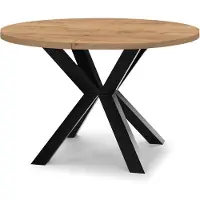 Dekori.Interiors Uitschuifbare eettafel, rond, zwart RAL 90/190 cm, met een blad van beukenhout in de kleur "Craft Gold" en massieve beukenhouten poten – stijl: loft, rustiek