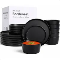 Luft Serviesset 6 Persoons - Bordenset - Kommen - Eetborden - Modern - Massief Aardewerk, Keramiek - Mat zwart - 18 delig