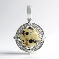 Cavill - Zilveren Hanger - 925 Sterling Zilver met Dalmatiër Jaspis 7,67 ct & Witte Topaas 0,652 ct - Antiek Kussen Cabochon - Modieus Dames Sieraad