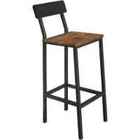 INNE Barkruk - Rustiek Bruin - Met Rugleuning - Met Voetsteun - 40x29,5x90 cm - Industrieel Design - Houtlook Zitting