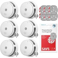 SAVS S10-W Draadloos koppelbare rookmelder - 6 rookmelders met magneet montage - LinkSmart - 10 jaar batterij - Optioneel WiFi - Infrarood sensor - Koppelbaar brandalarm zonder boren