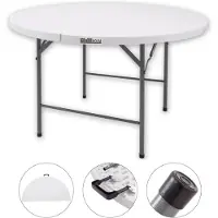 Baumarktplus - Ronde Vouwtafel - Ø 120 cm - Wit - Partytafel - Inklapbaar - Campingtafel - Voor 6 Personen