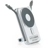 MOJOGEAR NovaMag All-in-1 Powerbank 10.000 mAh – Draadloos Qi2 supersnel opladen - Ingebouwde USB-C en Lightning kabel – Geschikt voor iPhone en Samsung - MagSafe powerbank - LED-indicator - Wit