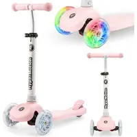 HyperMotion TRINGO Kinder Step met LED Wielen 3-8 Jaar - Verstelbare Balansstep - Antislip Deck - Kinderstep met 3 Wielen - Max. 50 kg - Roze