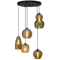 Masterlight Vide Hanglamp Quinto 5 Ø 50cm 5 Lichts Zwart Met Smoke Glas