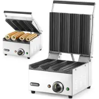 Hendi Contactgrill - rvs en gietijzer - hotdogbroodjes en wraps, 4 sleuven - 385x285x(H)254 mm