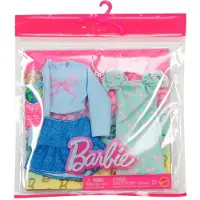 Mattel Barbie 2-Pack Kleding Outfit en Accessoires - Mooie Jurk, Spijkerrok en Blauwe trui