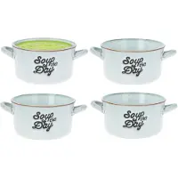 Excellent houseware Soepkommen/serveer schaaltjes - 6x - porselein - 500ml - lichtblauw - met oor