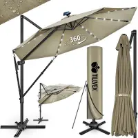 Tillvex Premium aluminium parasol, 330 cm, met afdekking en windbescherming, zweefparasol, 6-voudig verstelbaar, met zwengel, tuinparasol, 360 graden draaibaar, kantelbaar, UV50+ waterdicht, Groß