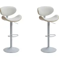 Vente-unique Set van 2 barkrukken van kunstleer en metaal - Afstelbare hoogte - Licht naturel en wit - MONTENEGRO L 49.5 cm x H 111 cm x D 46 cm