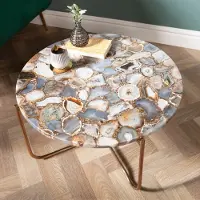 Invicta Ronde salontafel NOBLE 65cm edelsteen agaat afneembaar tafelblad gouden metalen frame - 40364