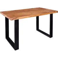 Invicta Massief houten eettafel IRON CRAFT 120 cm natuurlijke Sheesham steenafwerking zwarte metalen poten loper - 39866