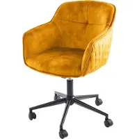 Invicta In hoogte verstelbare bureaustoel EUPHORIA mosterdgeel fluweel met decoratieve stiksels - 40866