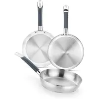 BRA Master | Set van 3 roestvrijstalen pannen zonder antiaanbaklaag, afmetingen 20-24-28 cm