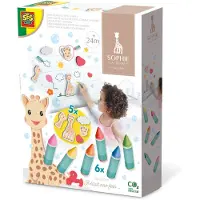 SES Creative - Sophie la girafe – Badkrijtjes met vormen - eindeloos speelplezier in bad - kleurrijke krijtjes – foam figuren – badspeelgoed – vanaf 24 maanden