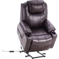 MCombo 7040 Elektrische Relaxstoel met Opstahulp – Bruin Kunstleer – Massage, Verwarming, USB, Bekerhouders