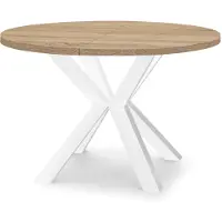 Dekori.Interiors Uitschuifbare ronde eettafel wit RAL 120/220 cm, Sonoma eiken met massief beukenhouten poten – loft, rustieke stijl