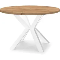 Dekori.Interiors Uitschuifbare ronde eettafel wit RAL 120/220 cm, Craft Gold eiken met massief beukenhouten poten – loft, rustieke stijl
