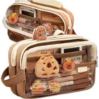 Edibazzar | Etui met twee compartimenten, ruim, met kapibara-mascotte, inclusief accessoires