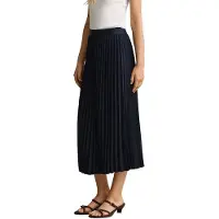 Gant Dames Marineblauwe geplooide midirok (40), Casual, Klassiek, Polyester 4400169