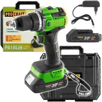 Procraft PA18LiH-1B-C accuboormachine 20 V 80 Nm borstelloos + 1x accu 2,0 Ah + oplader + koffer