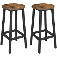Begryf Set van 2 Barkrukken - Rustiek Bruin - Rond Zitvlak - Met Voetsteun - 32x32x65 cm - Industrieel Design - Houtlook Zitting