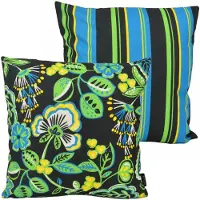 NOVÉE Sierkussen flower / stripe zwart outdoor | 45 x 45 cm | katoen