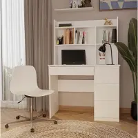 CDF Bureau MIJAS Rechts met Verlengsel - 4 lades & open schappen | Kleur: Mat Wit | Maat: 98x51x146 cm