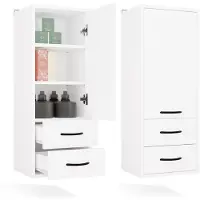 Top E Shop Badkamer hangkast met lades en deur - NINA W1D2S | Mat wit | 35x90x30 cm