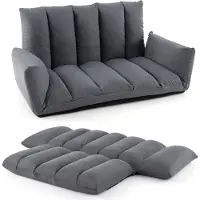 Costway vloersofa met 5-voudig verstelbare rugleuning en armleuningen, inklapbare vloerstoel, vloerfauteuil met beklede zitting, relaxfauteuil grijs