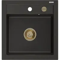 Mexen Vito granieten spoelbak 1-komors 520 x 490 , zwart/goud metallic, gouden sifon - 6503521000-75-G