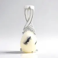 Cavill - Zilveren Hanger - 925 Sterling Zilver - Dendrieten Agaat 1 76 ct Peervorm Cabochon - Witte Topaas Briljant 0 011 ct - Elegant Sieraad