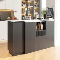 MODFU multifunctionele eettafel – een keukeneiland met opbergruimte, inclusief roosters en deuren, een opbergkast voor vrijetijdsvoorwerpen met deuren en een marmerlook, zwart