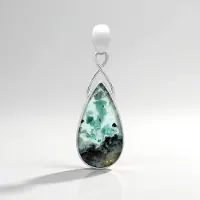 Cavill - Zilveren Hanger 925 Sterling Zilver Geplatineerd - Gem Silica 7 Karaat Peervormig Geslepen - Modern Elegant Blauw Groen Zwart Design