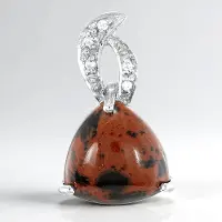 Cavill - Zilveren Hanger - 925 Sterling Zilver - 5,38 ct Mahonie Obsidiaan Trillant Cabochon - 0,064 ct Pavé Zirkonen - Elegante Druppelvorm