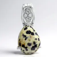Cavill - Zilveren hanger - 925 sterling zilver - Dalmatiër Jaspis 8,27 ct Peervormige Cabochon & Witte Topaas 0,088 ct - Elegante dames sieraad