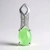 Cavill - Keizerlijk Chrysopraas Hanger - 925 Sterling Zilver - 0,52 ct Ovaal Cabochon - 0,023 ct Witte Topazen Pavé - Elegant Zilveren Sieraad