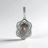 Cavill - 925 Sterling Zilver Geplatineerd Hanger - Roze Minary Labradoriet 2,685 ct Ovaal - 28 Cambodjaanse Zirkon 0,416 ct