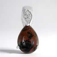 Cavill - Zilveren Hanger - 925 Sterling Zilver - Mahonie Obsidiaan 6 15 ct Peervorm - Witte Topaas 0 087 ct - Elegante Druppelvorm