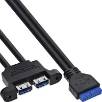 InLine USB 3.2 Gen.1-kabel, intern moederbord naar 2x USB-A-aansluiting, 0,45 m