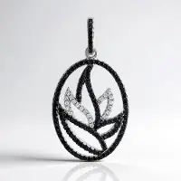 Cavill - Zilveren Hanger - 925 Sterling Zilver Geplatineerd - 0 62 ct Zwarte Spinel en 0 149 ct Zirkonia - Rond Geslepen Pave - Elegant Sieraad