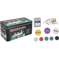 Koopman Poker set met 200 chips, speelkaarten en dealerblinds, in een metalen doos