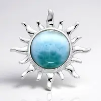 Cavill - Larimar Hanger 4.95 ct - 925 Sterling Zilver Gerhodineerd - Ronde Cabochon 13 mm - Blauwe Zonne Design - Dames Sieraad