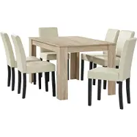 En.casa [] Eettafel van licht eikenhout met 6 stoelen, bekleed met crèmekleurig kunstleer. Afmetingen: 140x90 cm. Eetset voor de eetkamer